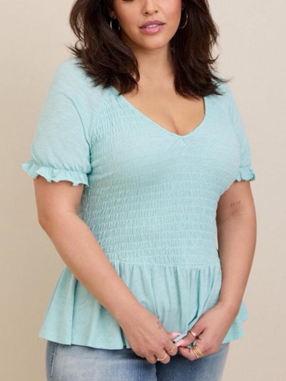 Torrid Light Blue Women's Smocked Peplum Top